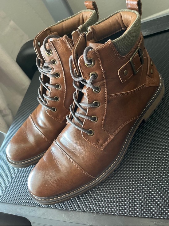 Men\'s Brown Lace-Up Leather Combat Boots - Casual Rugged Style main image 7